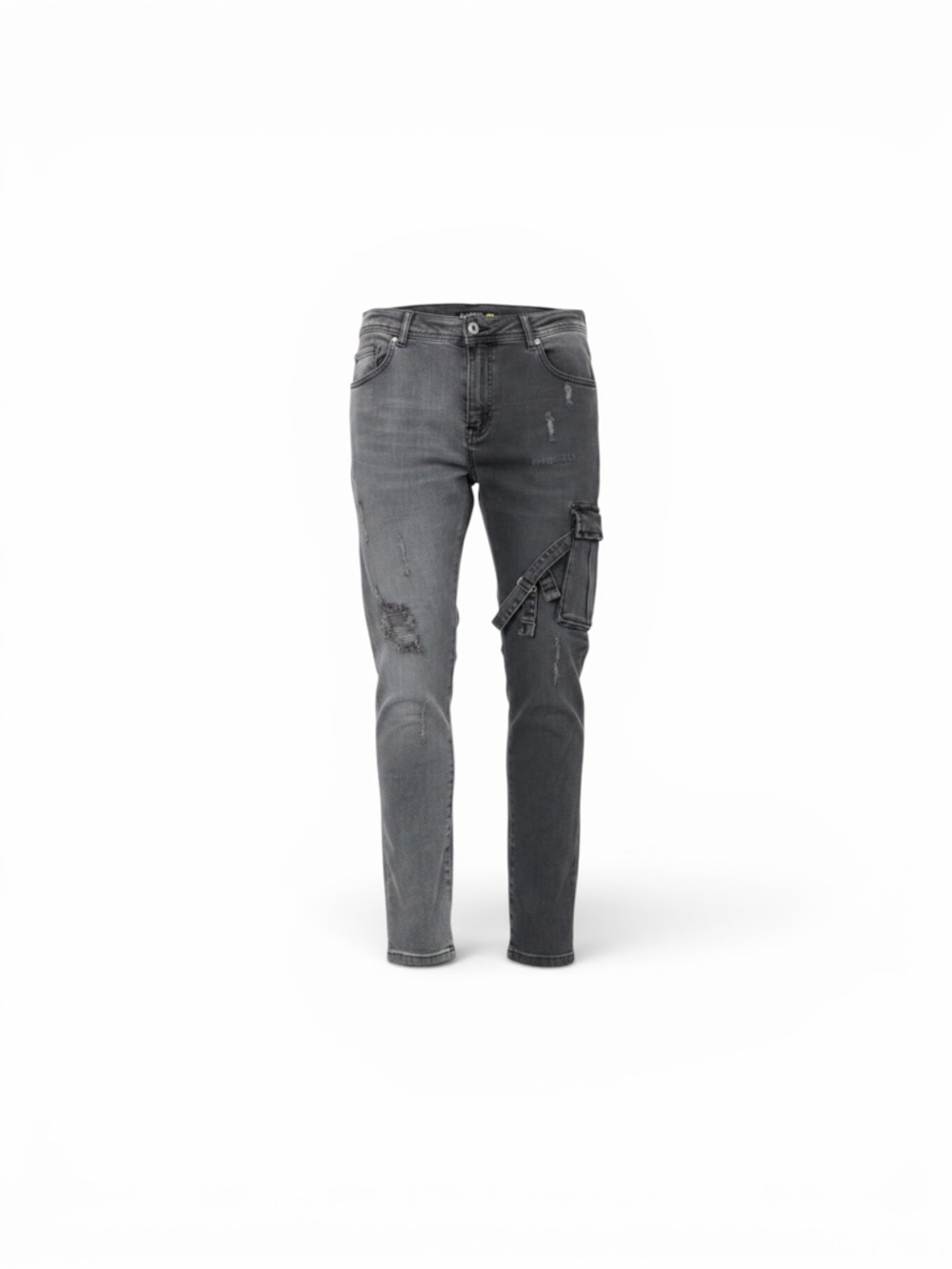 Slim Cargo-Style Skinny Jeans in Distressed Grey